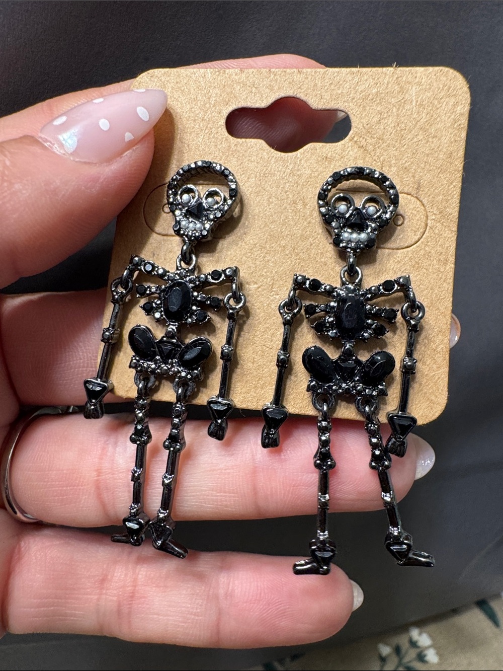 Black Crystal Skeleton Drop Earrings - Women Jewelry